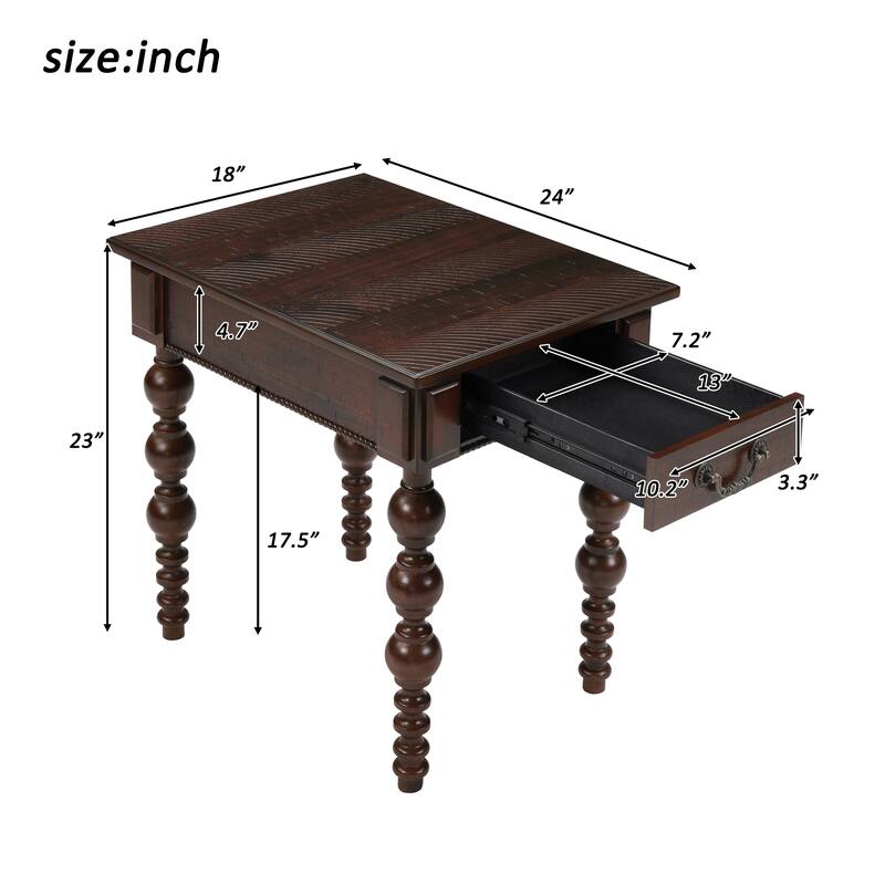 Wooden Sofa End Side Table, Coffee Table Set of 3 with Storage Drawers, Accent Table with Gourd-Shaped Legs