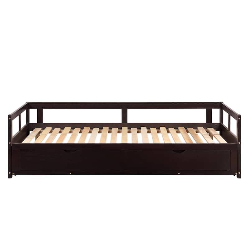 Extendable Sofa Bed Platform Bed Convertible Twin to King Daybed with Trundle Bed and Storage Drawers for Bedroom Living Room