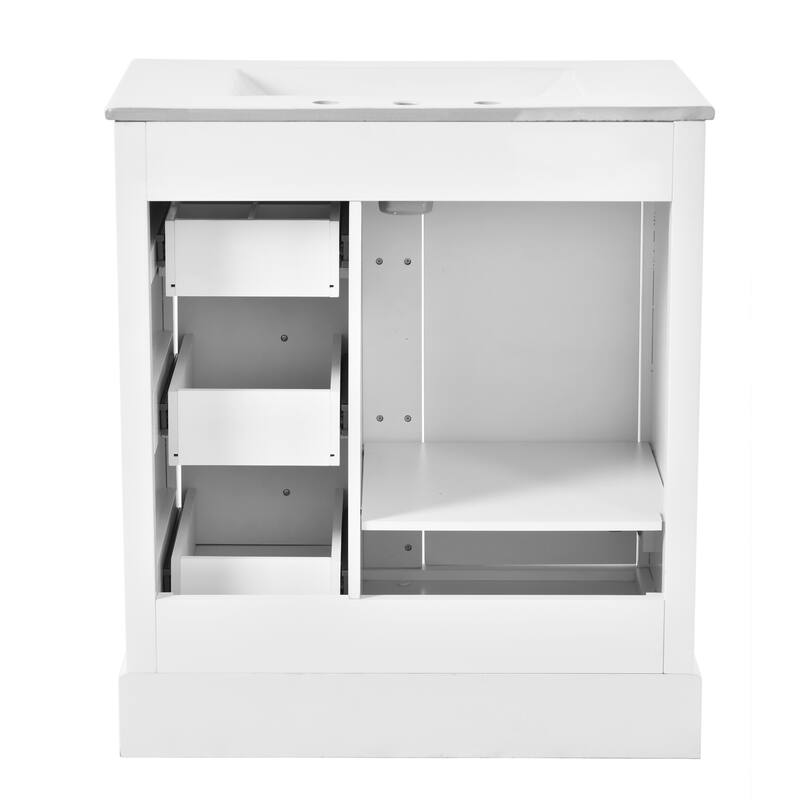 GDFStudio - Aster 30" Bathroom Vanity Cabinet with Basin, 3 Drawers & Adjustable Shelves