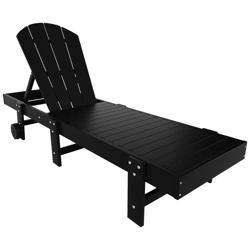 Laguna Hdpe All Weather Outdoor Patio Pool Reclining Armless Chaise Lounge With Wheels - Black