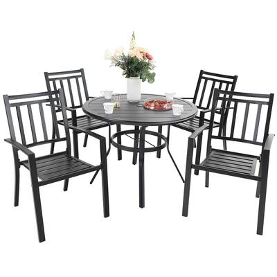 MFSTUDIO 5-Piece Patio Dining Set with 4 Metal Stackable Chairs and 1 Round Table with Umbrella Hole