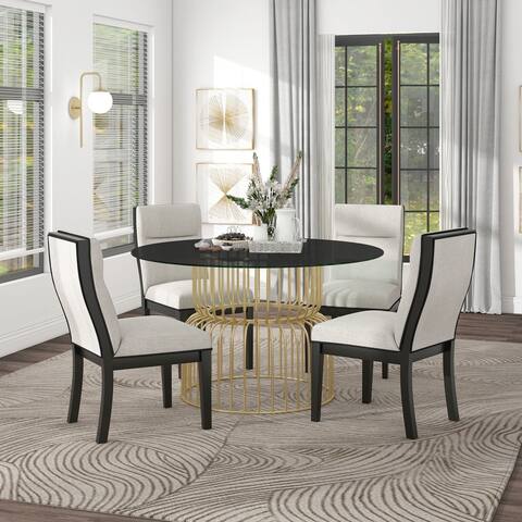 Furniture of America Lambert Black Glass & Gold 5-Piece Dining Set