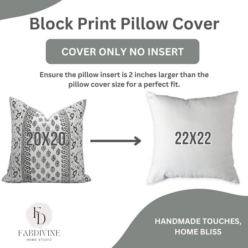 Linen Farmhouse Block print pillow Cover Flower Buta