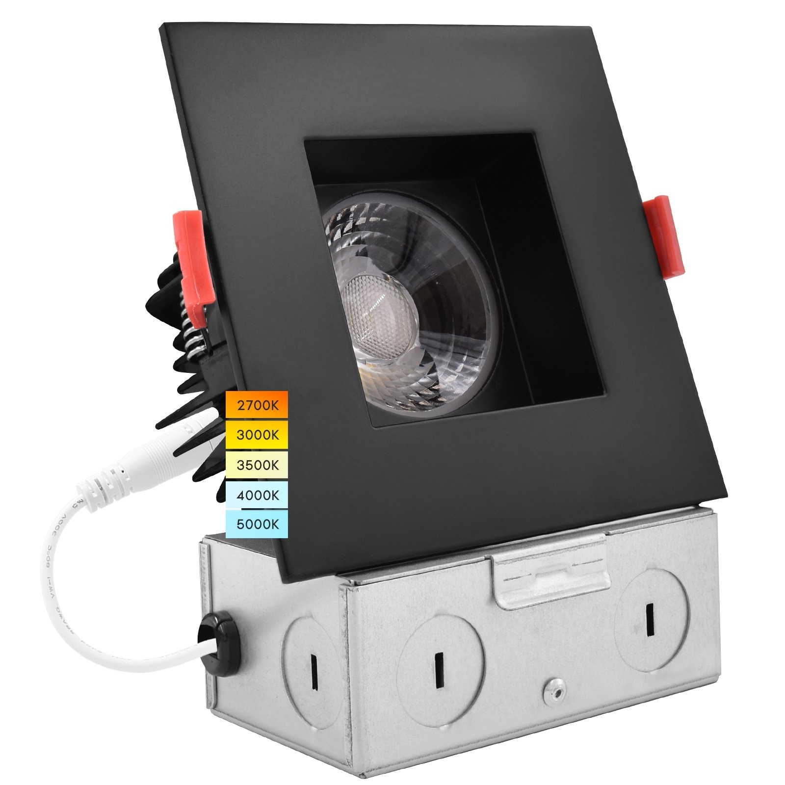 Luxrite 4" Square LED Recessed Light J-Box 15W 5 Color Options 1100 Lumens Dimmable Wet Rated IC Rated Black