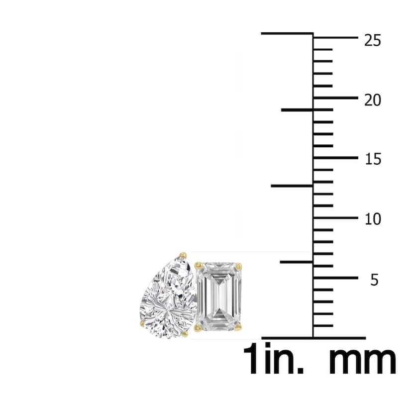 Marquee 2 Carat TW Emerald and Pear Shape Lab Grown Diamond Earrings in 14K Yellow Gold