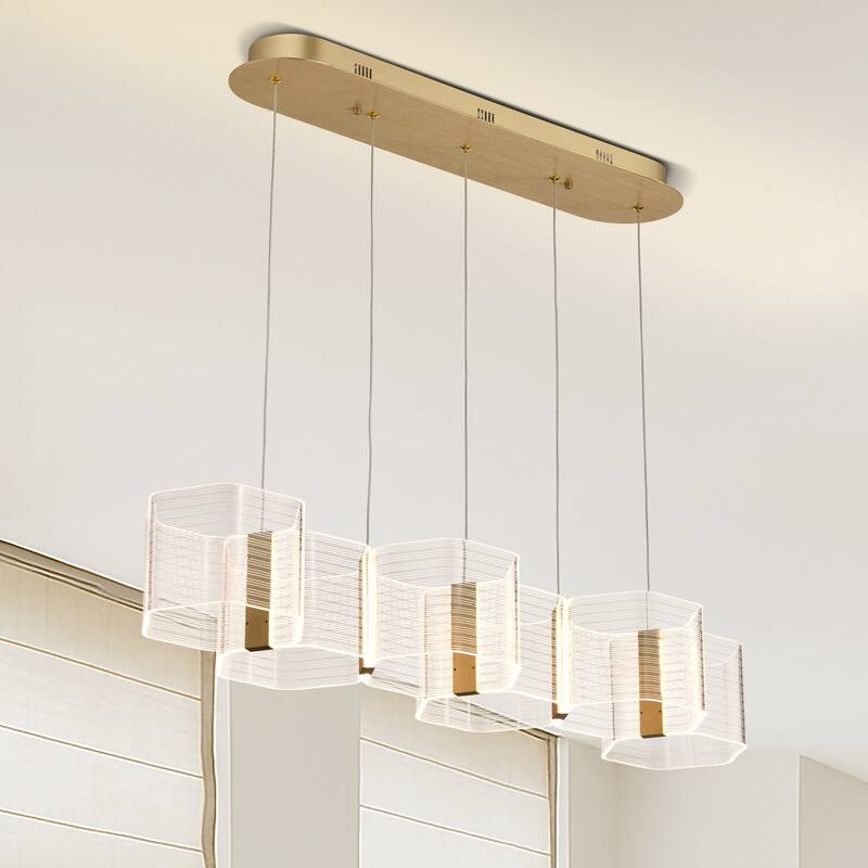 Kenzo LED 6 Light Island Pendant Polished Anodized Bronze Finish Light Guide Panel - Polished Anodized Bronze