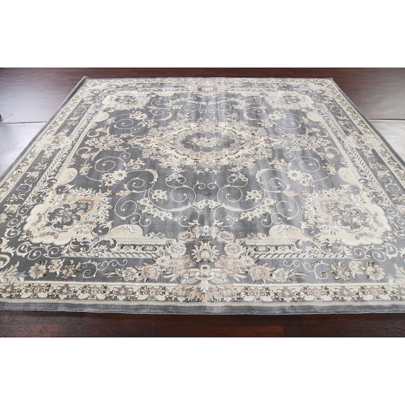 Grey Floral Medallion Transitional Turkish Rug Oriental Carpet