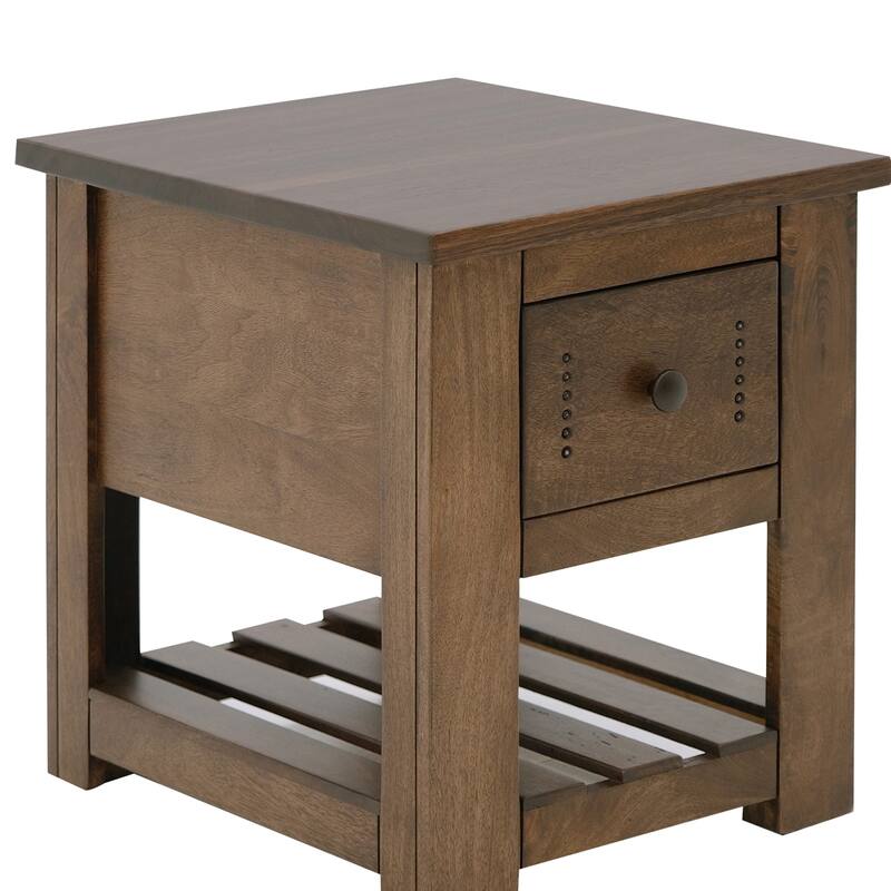 Linaa Chairside Table, 1 Drawer, 1 Shelf, Barrel Brown Wood, 24 Inch