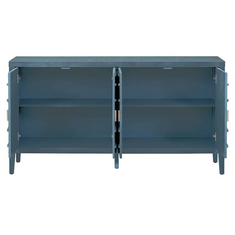 Storage Cabinet with Doors and Adjustable Shelves, Retro Sideboard Buffet Cabinet with Circular Groove Design Metal Door Handle