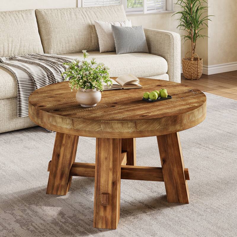 31.5-Inch Solid Wood Coffee Table, Round Center Table for Living Room, Apartment