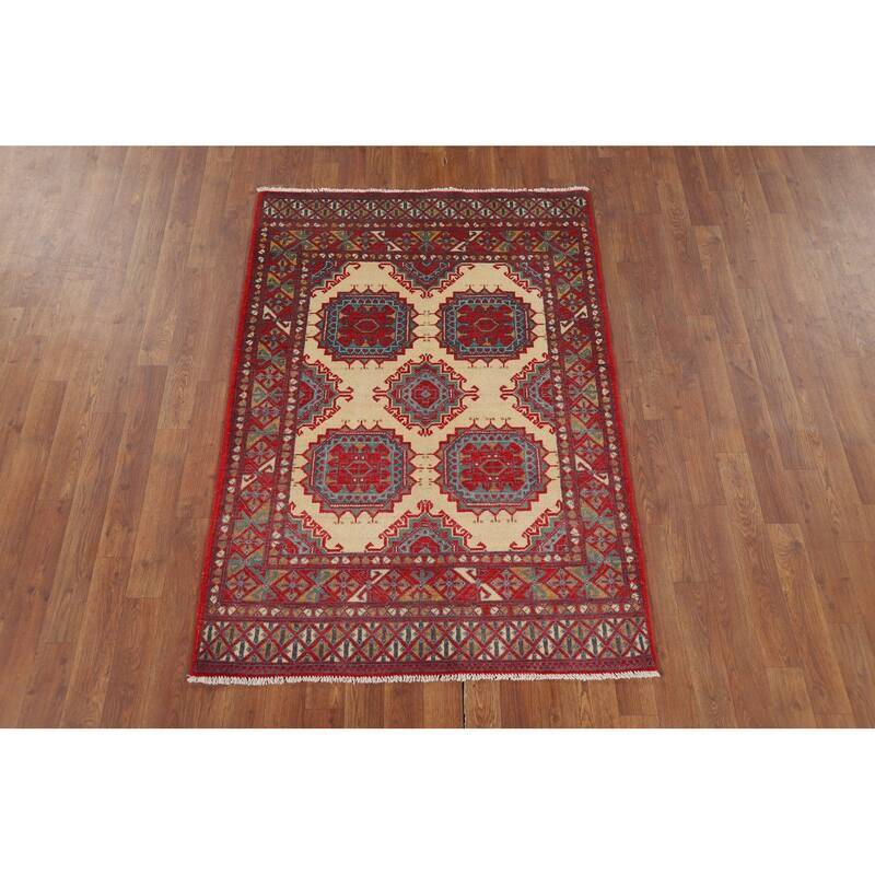 Geometric Kazak Foyer Rug Oriental Handmade Wool Carpet - 3'4" x 4'11"