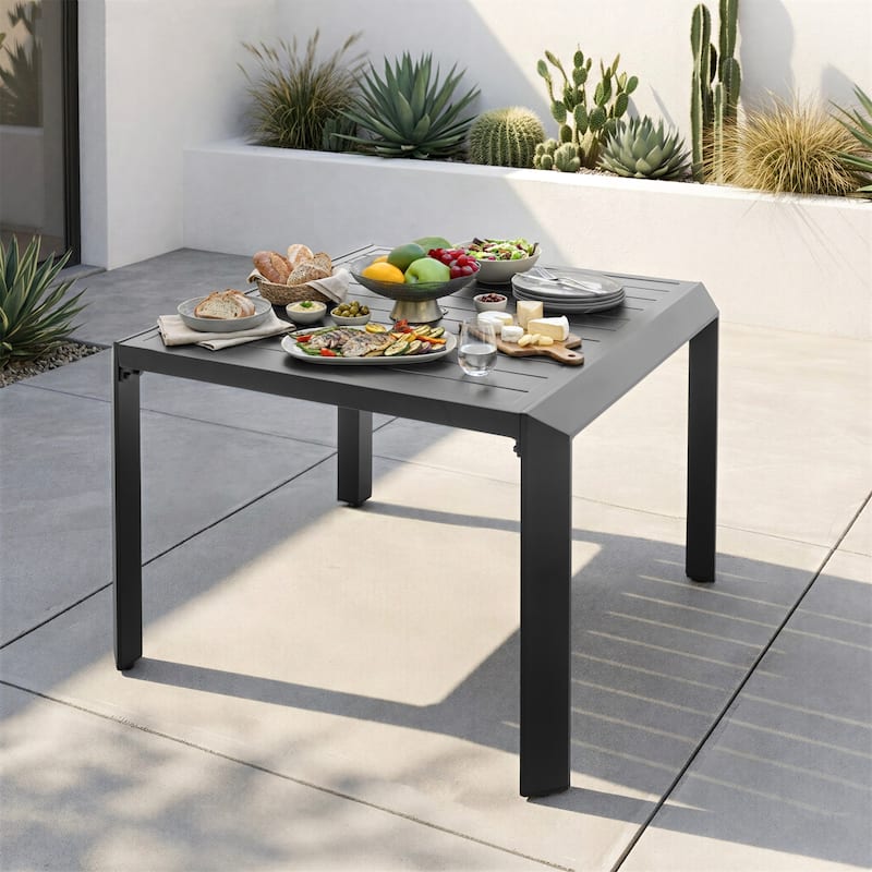 Outdoor Aluminum Dining Table with Umbrella Hole, Black - Square