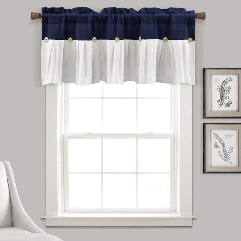 Lush Decor Linen Button Window Curtain Valance - 18" x 52"  - Navy