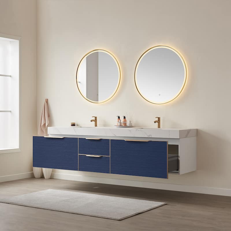 Miseno MV701484 Alicante 84" Wall Mounted Double Basin Vanity Set with