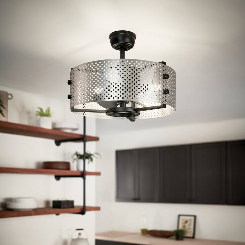 Kichler Eyrie 13 inch Fan with a Brushed Nickel Cage and Black Accents