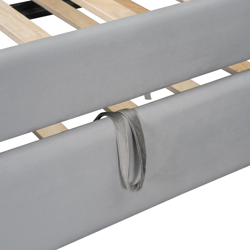 Twin Size Upholstered Daybed with Pop Up Trundle and Storage Shelves & Socket