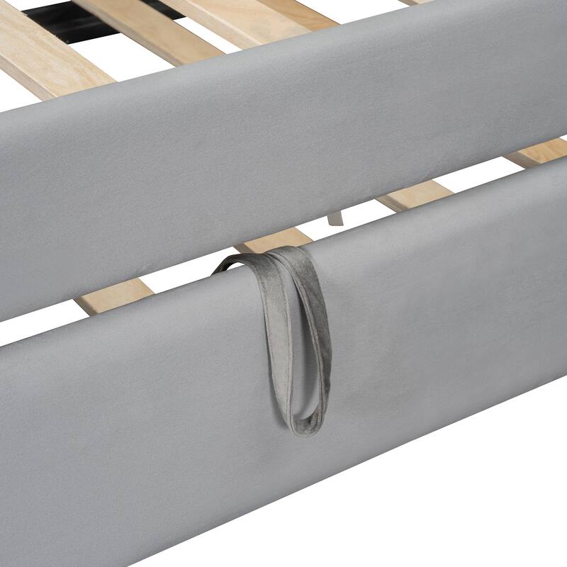 Twin Size Velvet Upholstered Daybed with Pull Out Trundle, Built In Storage and Charging Station