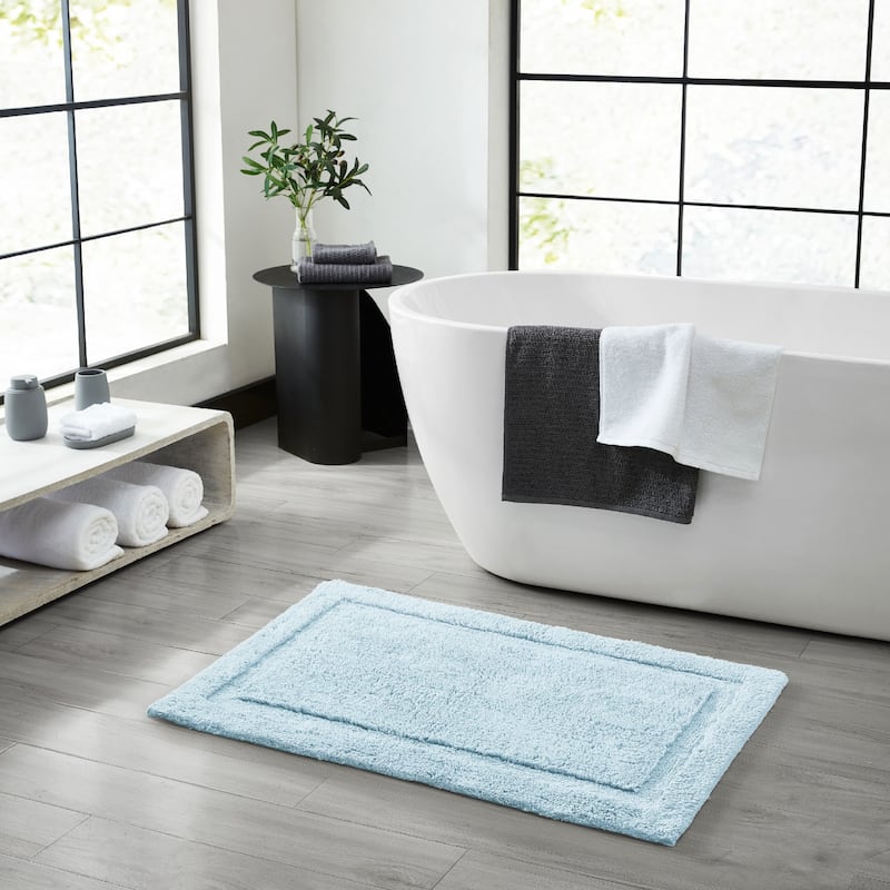Lydia Border Plush Bath Mat - 27 x 45 - Pale Blue