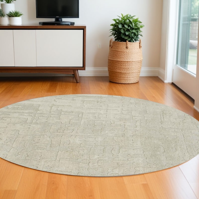 Kowak Geometric Abstract Modern Non Skid Woven Area Rug By HomeRoots - 48' X '48' X '0.2 - 48' X '48' X '0.2 - Gray and Beige - Round