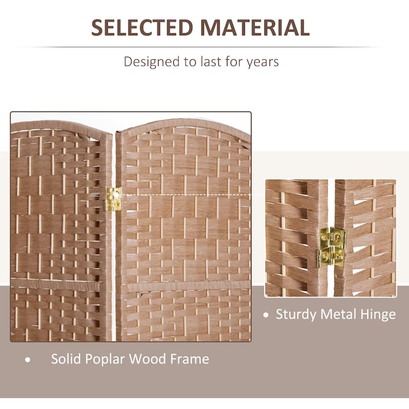 HomCom 6' Tall Wicker Weave Three Panel Room Divider Privacy Screen - Natural Blonde Wood