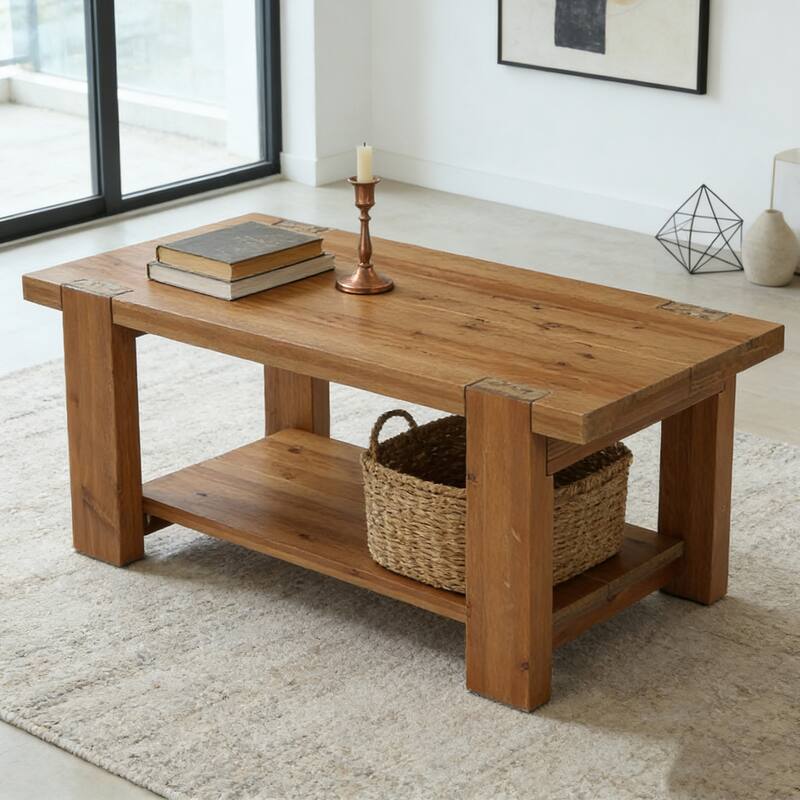 Solid Wood Coffee Table with Storage Shelf