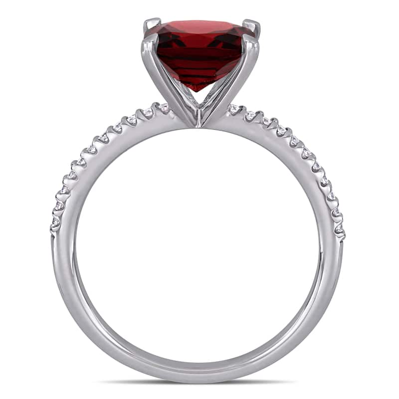 Miadora 14k White Gold Garnet and 1/10ct TDW Diamond Solitaire Engagement Ring