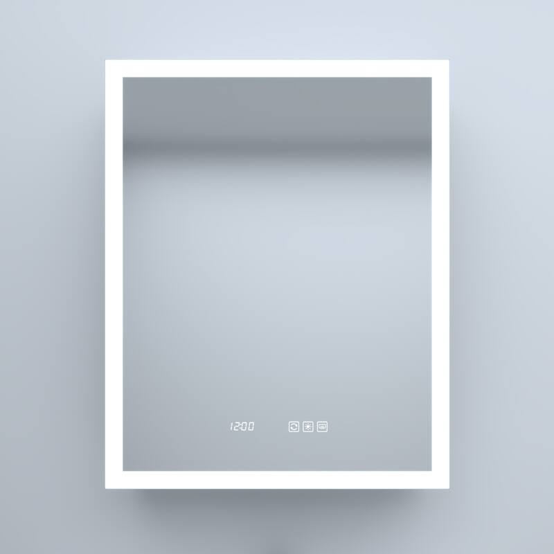 Rectangular Aluminum Recessed/Surface Mount Medicine Cabinet in Silver with Mirror LED and Clock