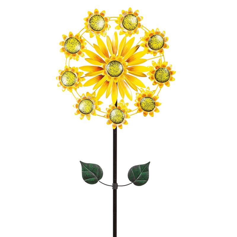 75 in. Double Sunflower Metal Wind Spinner