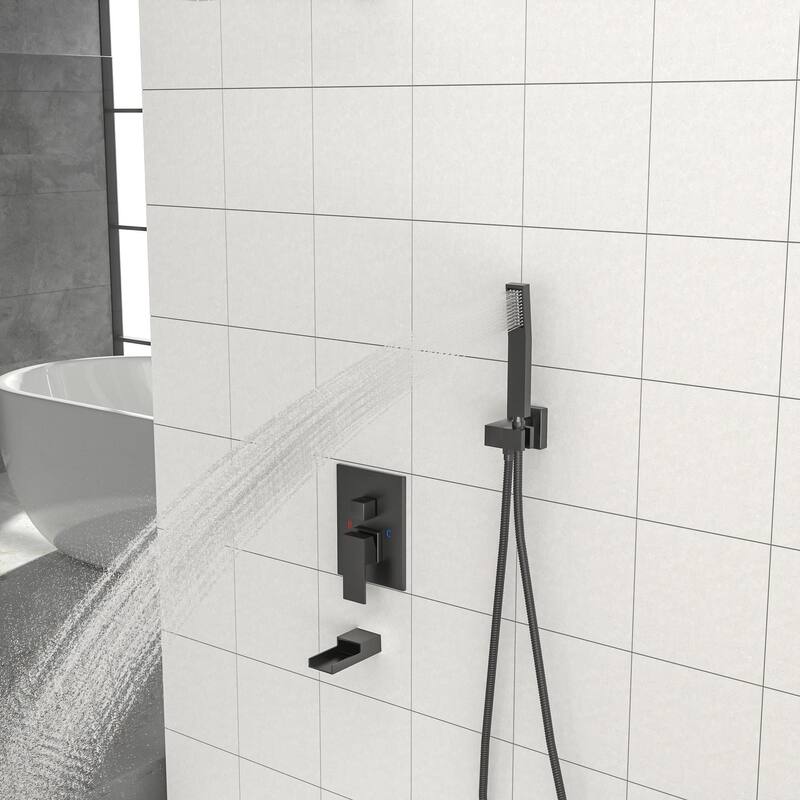 Ceiling Mount Shower with Waterfall Tub Spout and Hand Shower