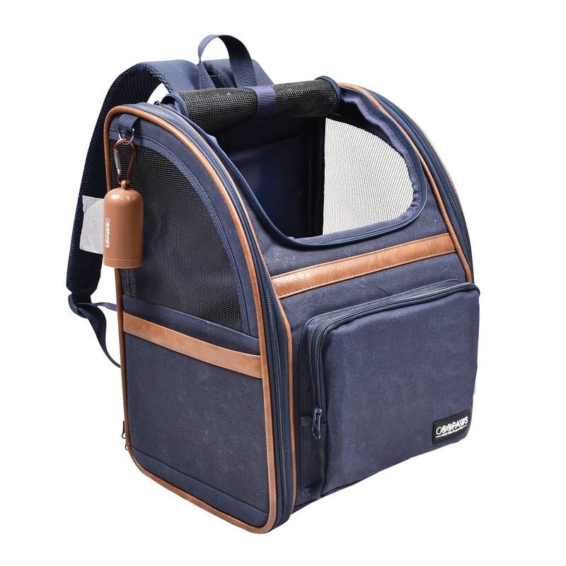 GOOPAWS Pet Carrier Backpack for Dogs and Cats, Hold Pets Up to 25 Lbs - Navy Blue - 12.5" L x 10.5" W x 16.5" H