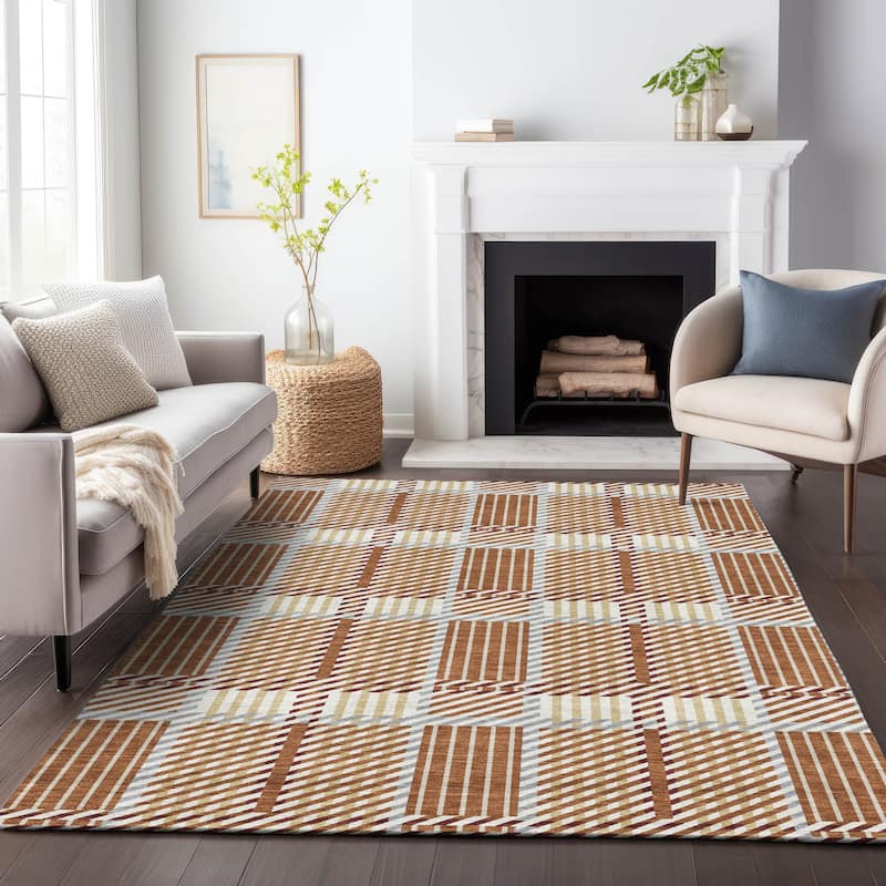 Machine Washable Indoor/ Outdoor Geometric Stripe Chantille Rug