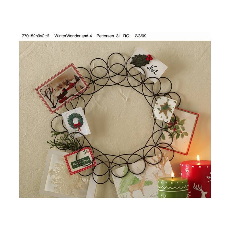 Antique Bronze Spiral Wreath Greeting Card Holder Wall Art 14.5 in Diameter Christmas Decor Spot Clean - Black