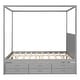 preview thumbnail 28 of 28, Queen Canopy Platform Kids Bed with Twin Trundle, 3-Storage Drawers, Solid Pine Frame, Canopy Roof for Curtains or Lights, White
