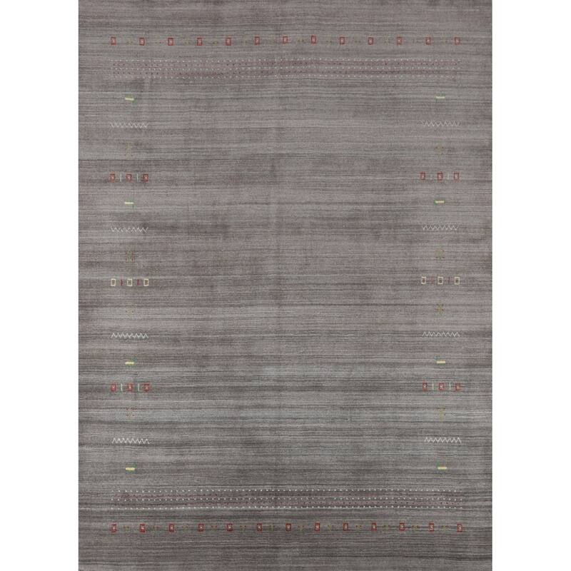 Hand Knotted Oriental 100% Wool Carpet Tribal Animal Pictorial Greys & Charcoal Gabbeh Area Rug - 9' 10'' X 7' 11''