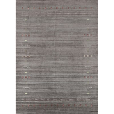 Hand Knotted Oriental 100% Wool Carpet Tribal Animal Pictorial Greys & Charcoal Gabbeh Area Rug - 9' 10'' X 7' 11''