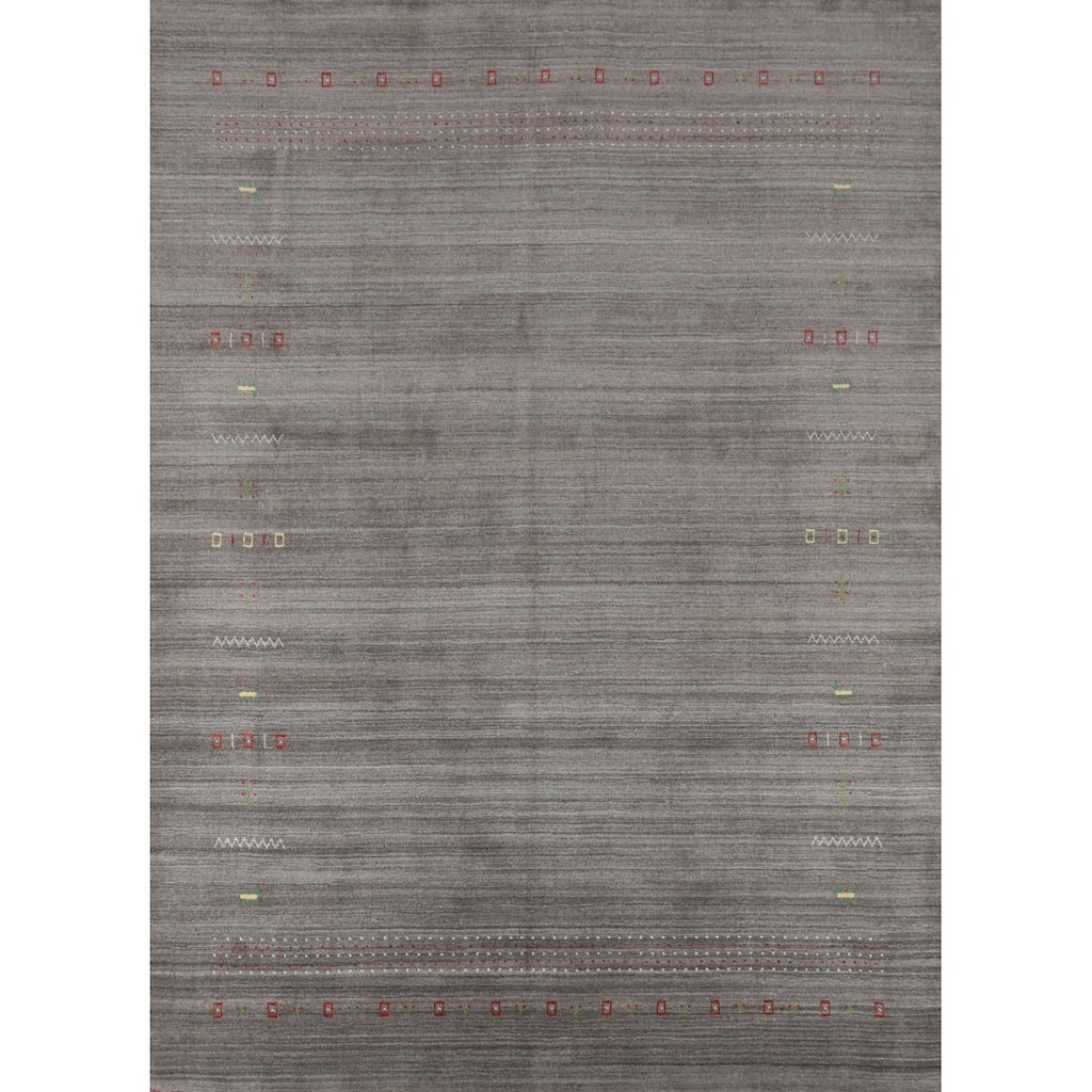 Hand Knotted Oriental 100% Wool Carpet Tribal Animal Pictorial Greys & Charcoal Gabbeh Area Rug - 9' 10'' X 7' 11''