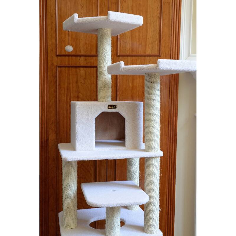Real Wood B7801 Classic Cat Tree In Ivory 6 Levels Playhouse