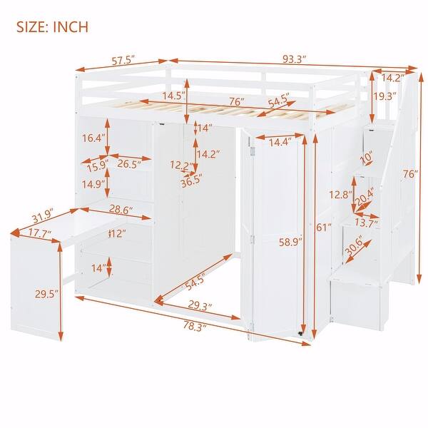 dimension image slide 0 of 2, Full Size Bunk Bed with Wardrobe,Desk and Shelves