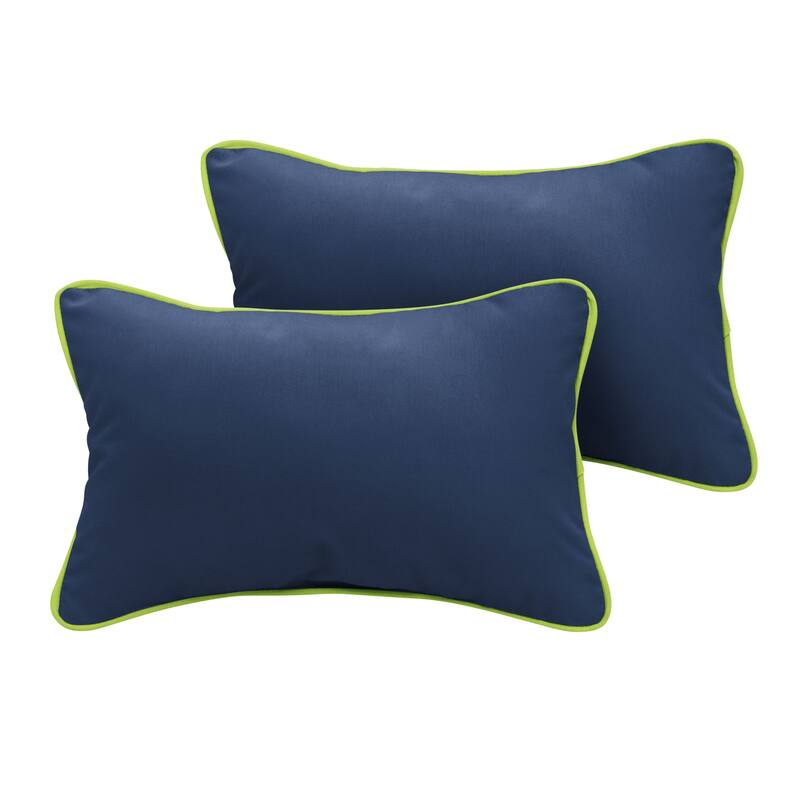 Sunbrella Canvas Navy/ Canvas Macaw Corded Indoor/ Outdoor Pillow Set - 12 in x 24 in