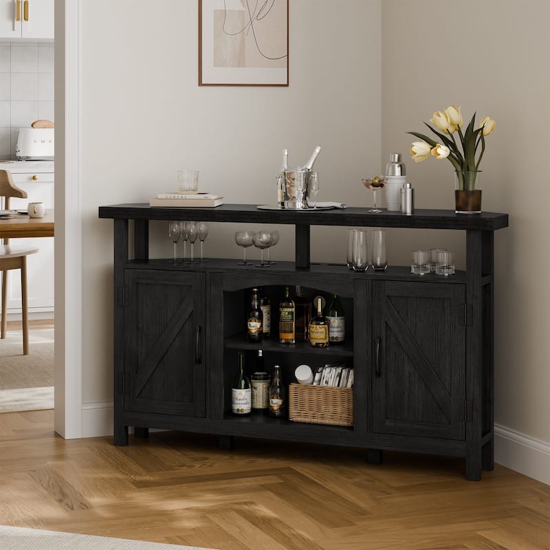 Farmhouse Corner TV Stand for TVs up to 60", Entertainment Center with Storage Cabinets - 31.81'' H X 54.02'' W X 15.35'' D