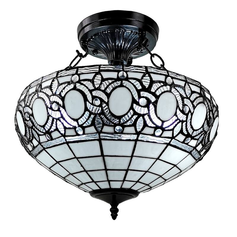 Tiffany Style Semi-flush Mount Ceiling Fixture Amora Lighting - Clear/White