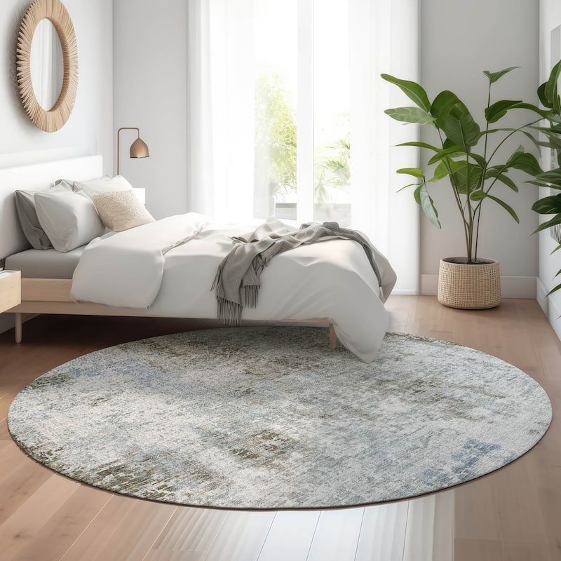 Premium Washable Super Soft Abstract Kylo Mayfield Rug - Mocha - 8' x 8' - Round