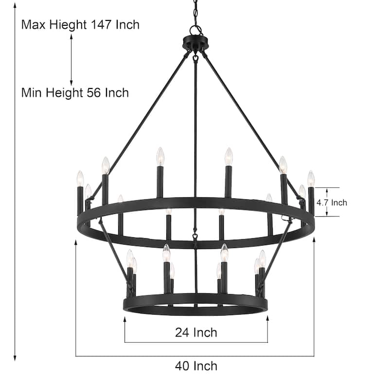 Modern Farmhouse Black Round Wagon Wheel Chandelier