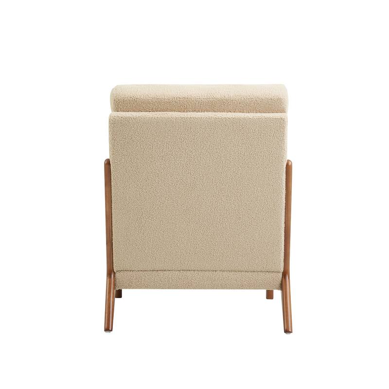 Modern Teddy Fabric Accent Chair, Wood Frame Armchair for Living Room
