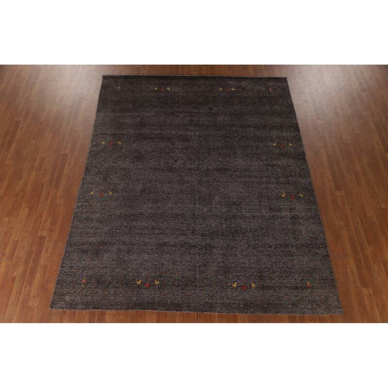Striped Gabbeh Oriental Area Rug Hand-Knotted Wool Carpet - 7'10" x 9'9"