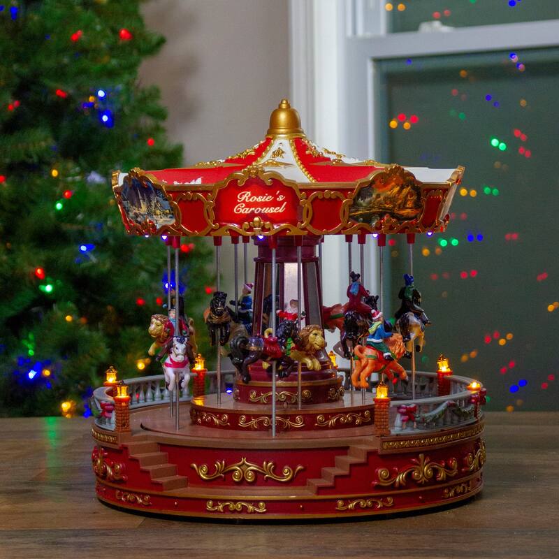 14" LED Lighted Animated and Musical Carousel Christmas Decoration