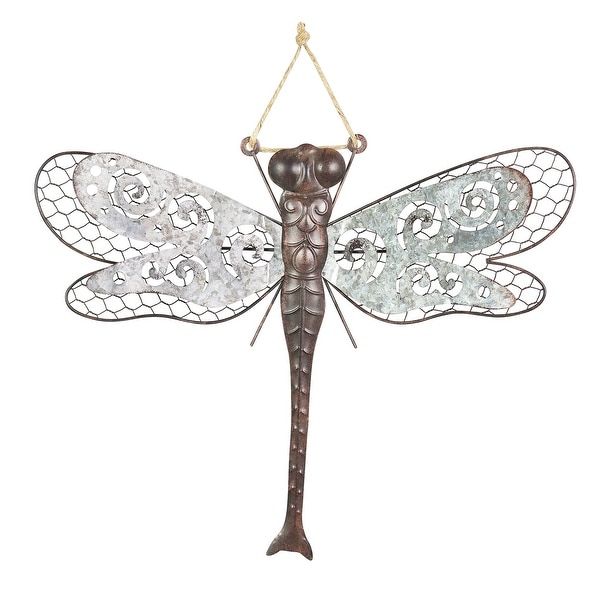 Exhart Metal Dragonfly Hanging Wall Art, 19 by 16 Inches