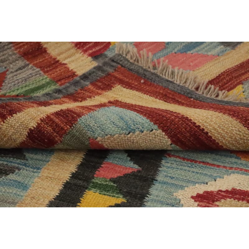 Hand Woven Oriental 100% Wool Carpet Southwestern Tribal Multi-Colored Kilim Area Rug - 8' 2'' X 5' 0''
