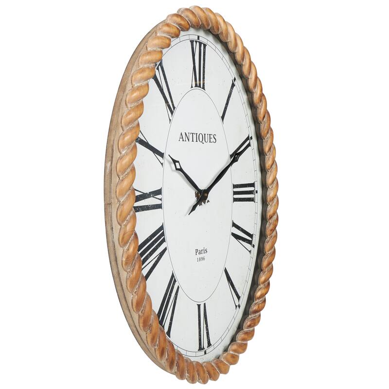 Brown Wooden Two-Toned Decorative Wall Clock with White Accents