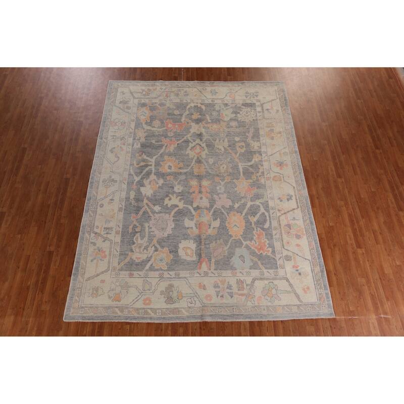 Hand Knotted Oriental 100% Wool Carpet Transitional All-Over Greys & Charcoal Oushak Area Rug - 11' 11'' X 9' 2''